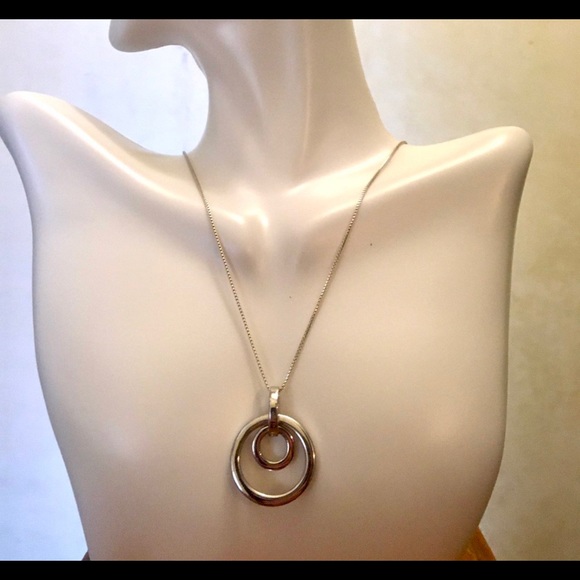 Vintage Double Hoop Sterling Silver Pendant Necklace - Picture 1 of 4